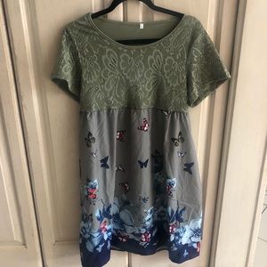 Floral olive green dress.